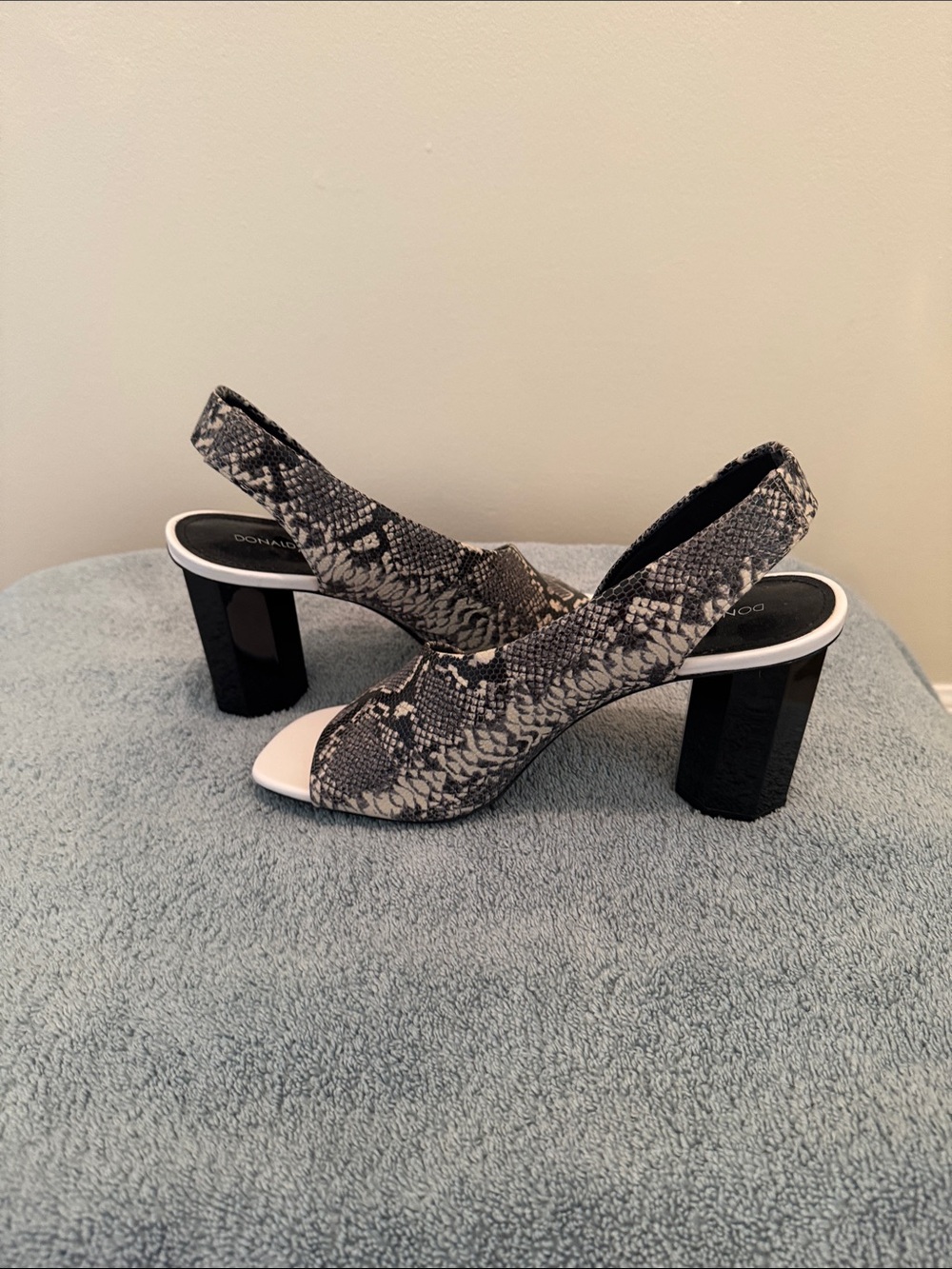 Donald J. Pliner Black & White Snake-Print Slingback Heels - Picture 3 of 4